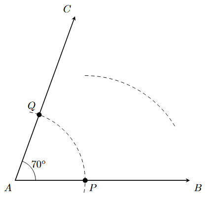 Step 3: An arc is drawn from point P inside the angle.